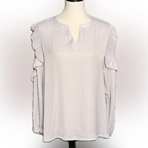 NWT Vera Wang Long Sleeve Ruffle Sleeve Blouse, pale lavender/gray, XXL